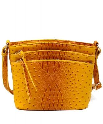 Ostrich Croc Multi Zip Pocket Crossbody Bag OS059 YELLOW